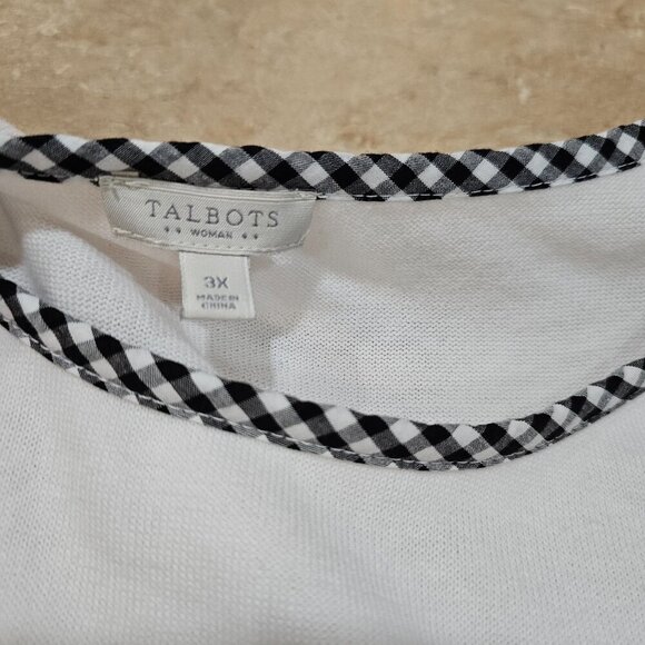 Women's Talbots Pineapple Pullover Sweater White with Gingham Trim Size 3X - Picture 4 of 7